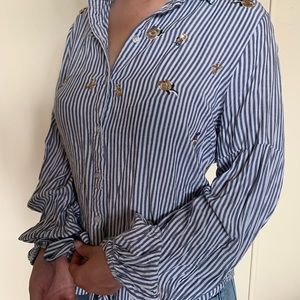 Blue and white blouse